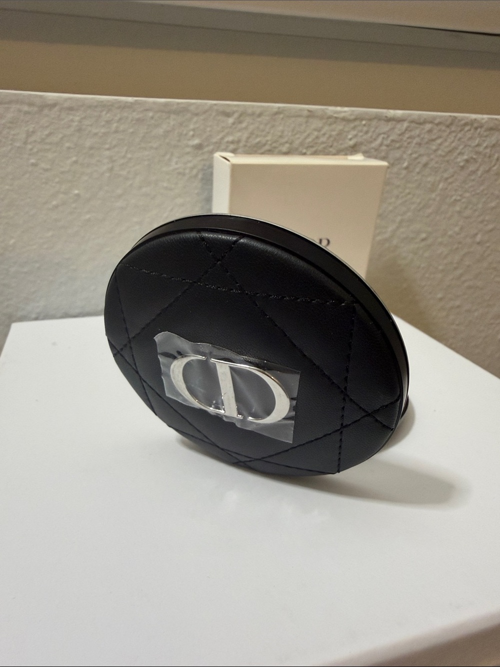 Dior Black Quilted Leather Round Compact Mirror with CD Charm - Picture 10 of 10